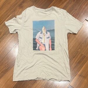 Graphic Fish Head Man Beige Sleep T-Shirt